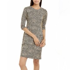 J.Mclaughlin Tan Black Chevron Catalyst Dress Catalina Cloth Size LARGE Pockets