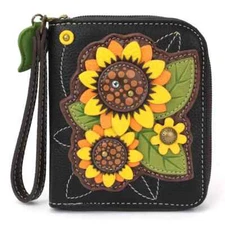 NEW CHALA SUNFLOWER GROUP YELLOW ORANGE ZIPPERED WALLET FAUX LEATHER