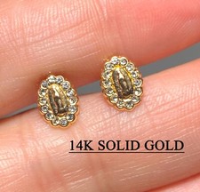 Solid 14K Gold basket Virgin Mary Guadalupe Dangle stud Dainty earring For Women