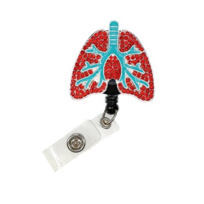 2pcs/lot Medical Red Rhinestone Lung Nurse Badge Holder Reel Nurse Accessories