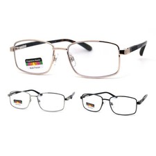 Mens Classic Metal Rectangular Spring Hinge 3-Focal Progressive Reading Glasses