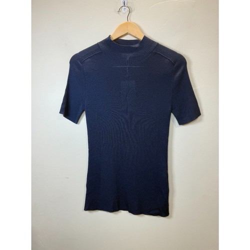 Lafayette 148 New York Women's Sz Medium Ribbed Mock Neck Top Midnight Blue NWT - Picture 2 of 7