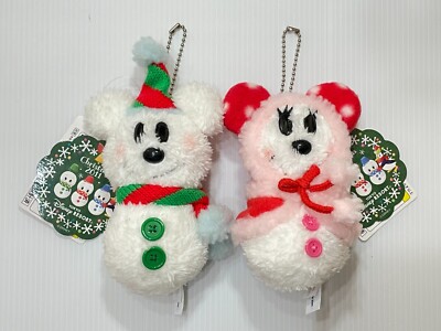 Tokyo Disney Resort Mickey Minnie Snowman 2Set Christmas Plush Doll 2011 New