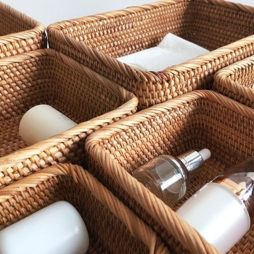 Handwoven Rattan Wicker Basket Rectangular Storage Box Home Décor ,Set of 3 - Picture 7 of 11