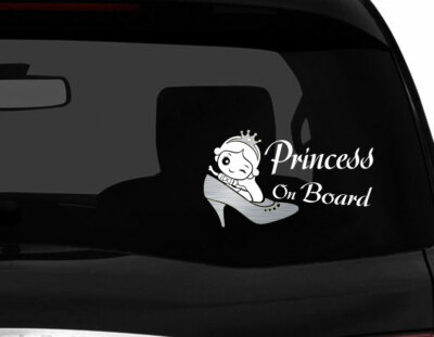 Princess on Board 7''(w) W/ Brushed silver Metal Texture Vinyl Car Decal Sticker
