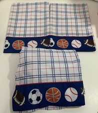Twin / Full Flat Sheet  2 Pillowcase Sports Football Basketball Soccer Baseball