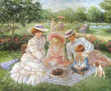 Victorian American Park Picnic High Tea Matted Art WOW