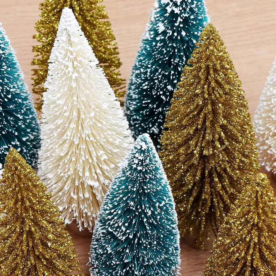 Artificial Mini Bottle Brush Trees Christmas Village Trees with Wood Base Sisal - Image 4 of 4