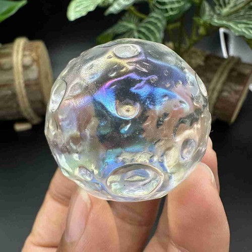 40mm Electroplate Smelting Quartz Carved Moon Quartz Crystal Reiki Sphere 1pc - Picture 16 of 16