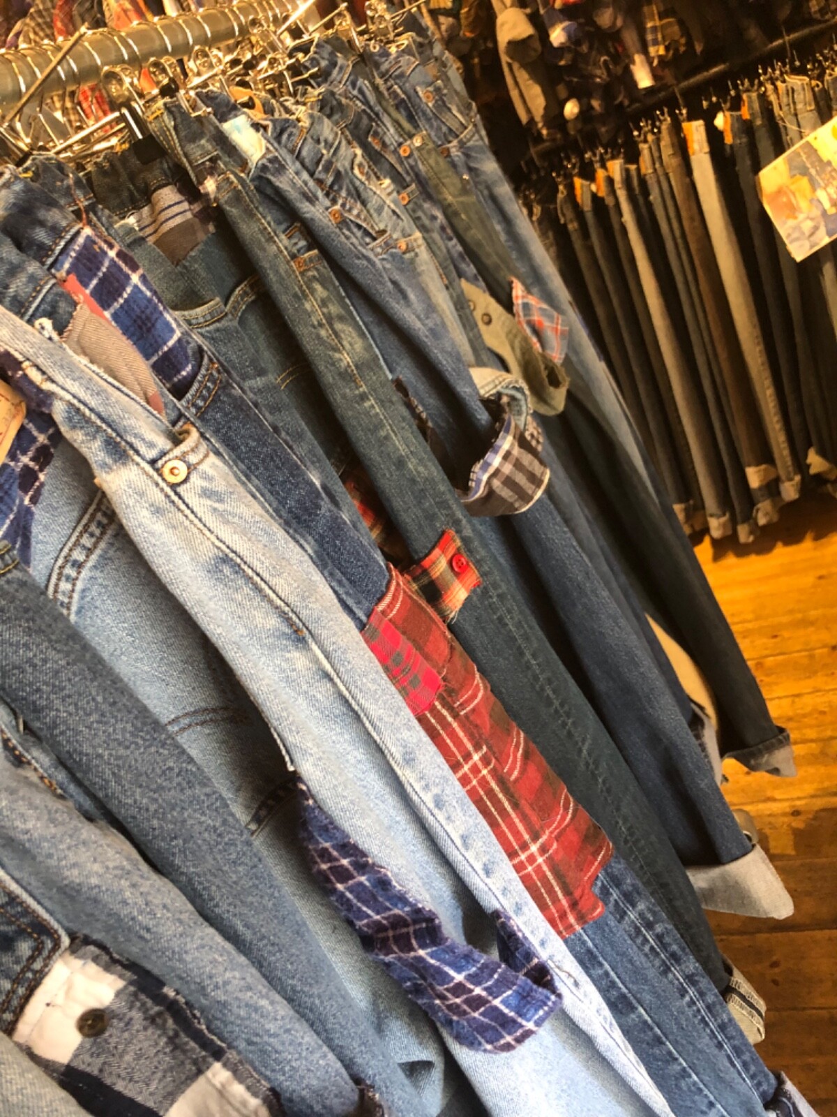 Random Vintage Upcycled Patchwork Flannel Jeans R… - image 5