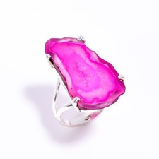 Pink Solar Quartz Gemstone Ring 925 Sterling Silver Handmade Rings Gift Jewelry