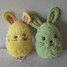 Way To Celebrate Green & Yellow Easter Bunnies Oval 7" Plush Walmart Glitter