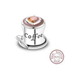 MULA New 925 Sterling Silver DIY Charm CZ Enamel Daily Coffee For Women Bracelet