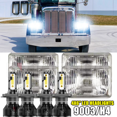 4X Approved 4x6'' 100W LED Headlights H4 for Peterbilt Kenworth Freightliner