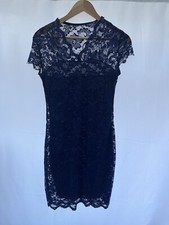 lace dress polulai size 6 blue polyester blend knee length short sleeve bodycon