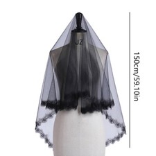 Elegant Black Veil for Halloween Cosplay Bride Veil Breathable Wedding Veil