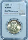 1953 D NGC MS66FBL Full Bell Lines Franklin Half Dollar