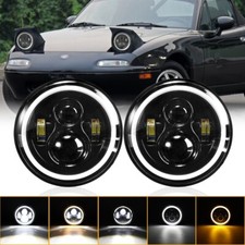 For Mazda MX5 Mk1 Miata Eunos Roadster  7'' Pair LED Headlight Halo Angel Eye
