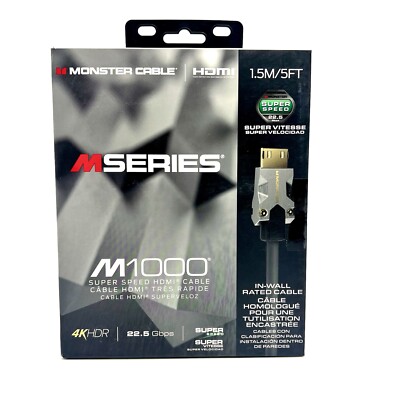 Monster Cable M1000 Premium Mega Speed HDMI 2.0 4K Ultra HD 60Hz 22.5Gbps 5FT