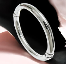 925 Sterling Silver Simple Spring Hinged Bangle Bracelet Lightweight. 6.5" 1480