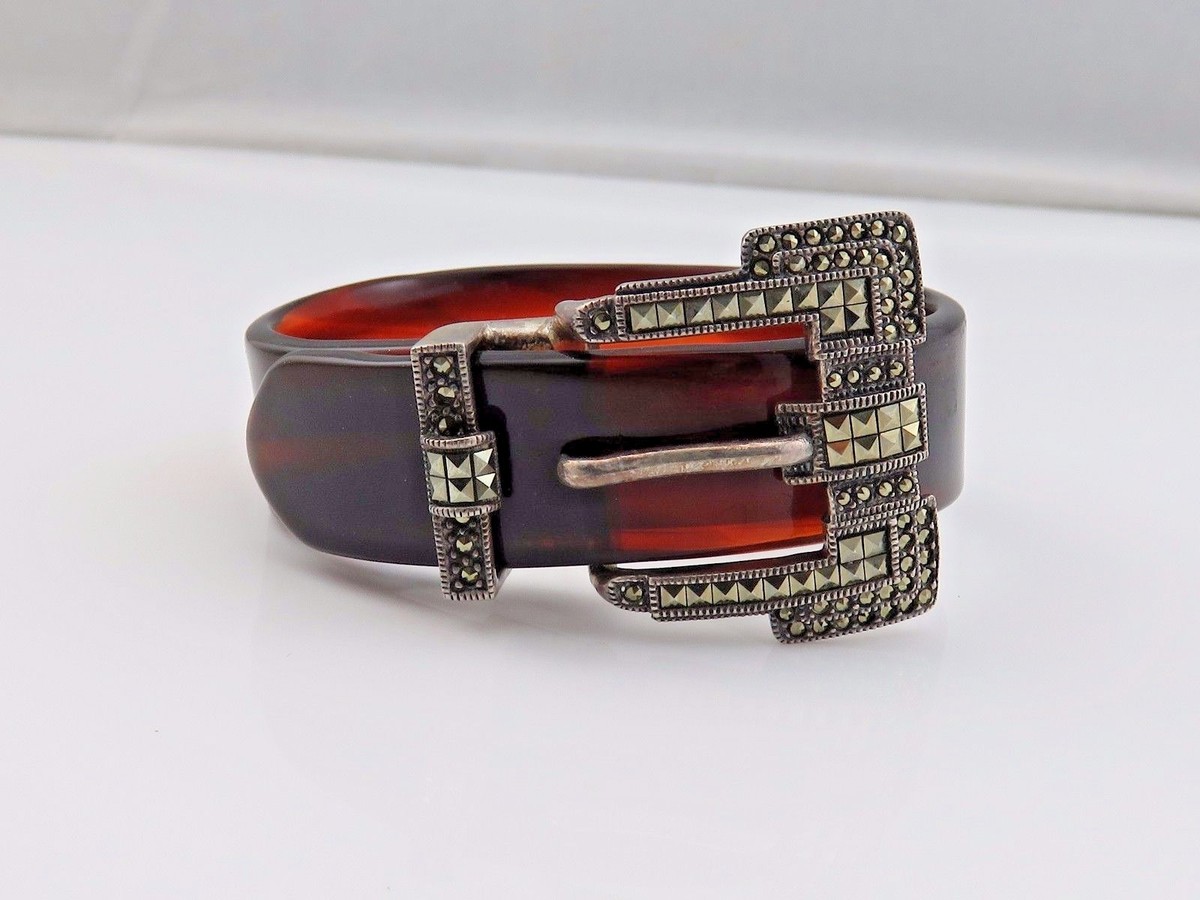 Judith Jack Leather Belt with Marcasite Stones VTG Judith Jack 1990s Black Leather Marcasite Buckle Belt MED  main image 2