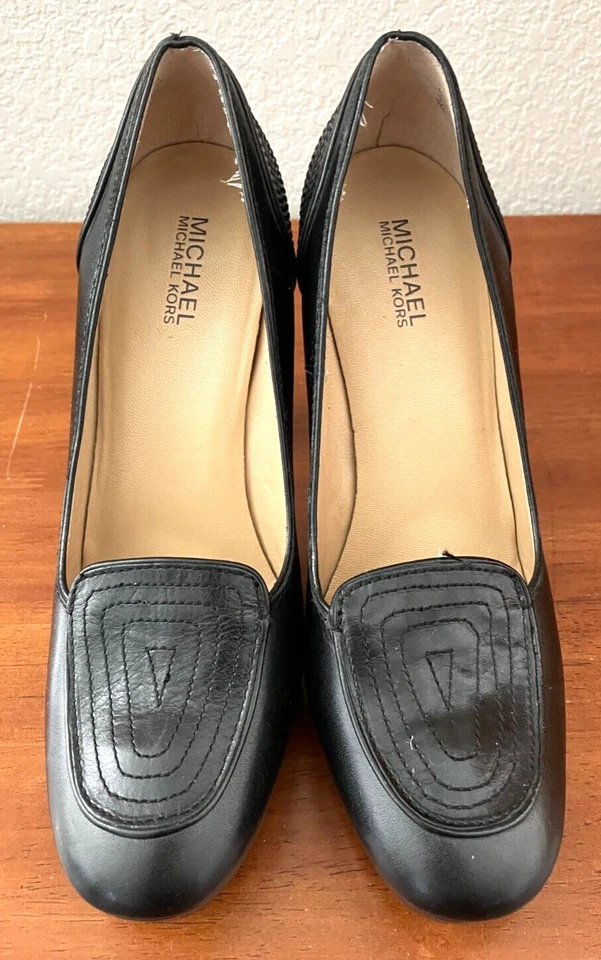 Michael Kors Mujer Negro Punta Redonda Cuero Plataforma Bomba Tacón Grueso Talla 9M Foto 2 de 4