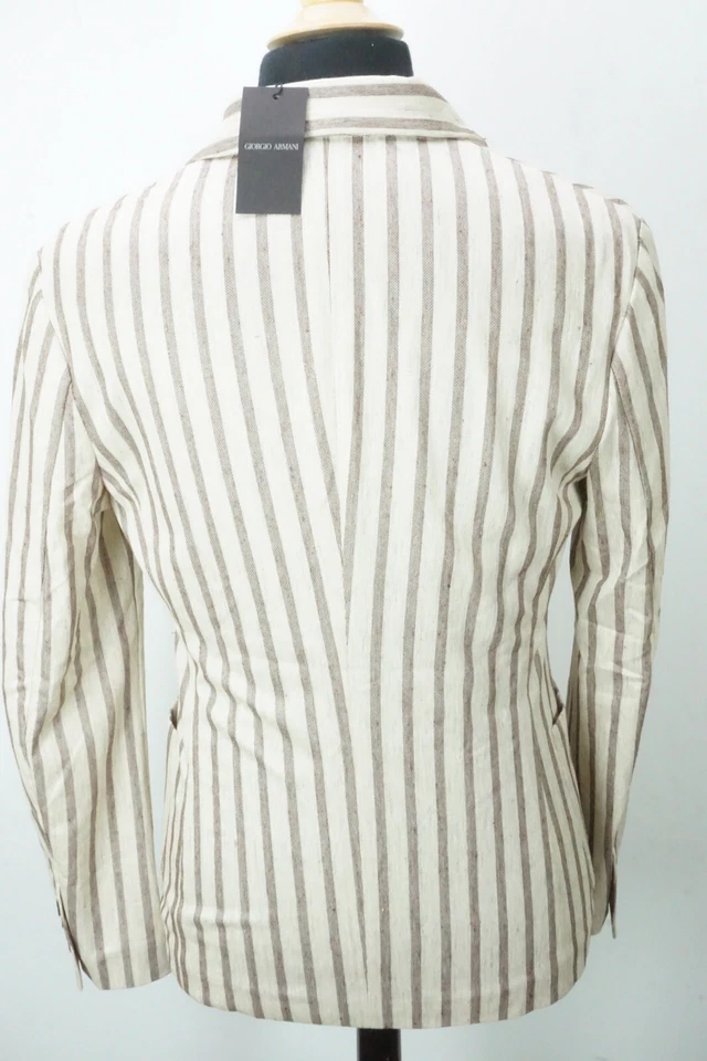 Giorgio Armani Black Label Brown Striped Linen Blend Sport Coat Jacket Sz 48 NEW - Image 4 of 4