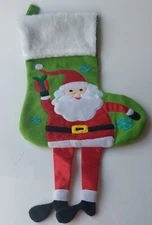 Christmas Stocking 3-D SANTA  21.5" Plush Pom-Pom Dangle Legs 