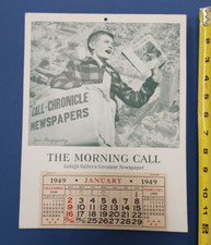 OLD 1949 WALL HANGING CALENDAR THE MORNING CALL NEWSPAPER LEHIGH VAL PA ORIGINAL
