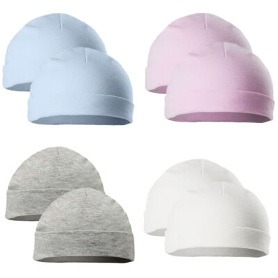 Baby Beanie Mütze weiche Baumwolle Junge Mädchen Neugeborene bis 3 Monate 2er Pack