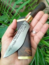 Cuchillo E-Nep hecho a mano caza camping 4” disco de arado acero grabado, madera de Sennawood