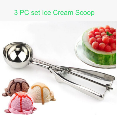 3PCS Ice Cream Scoop Food Stainless Steel with Trigger Cookie Spoons Set S+M+L