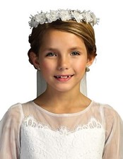 Girls First Communion White Floral and Pearls Wreath Crown Veil 038 415
