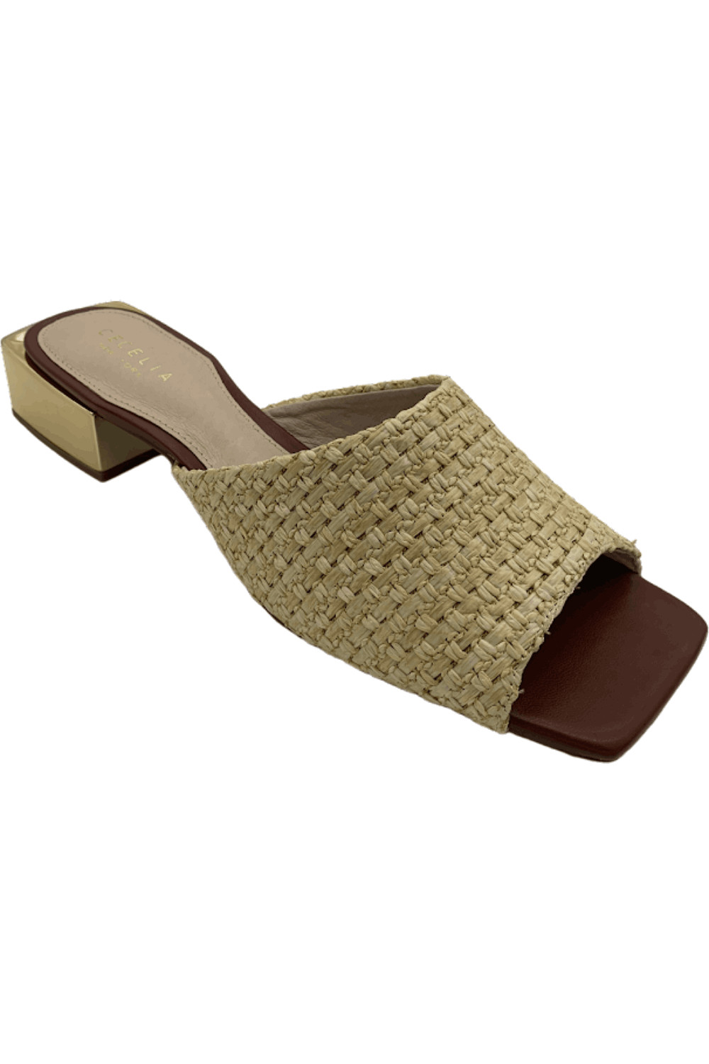 Cecelia New York Leather Block Heeled Sandals Olivia Natural Raffia