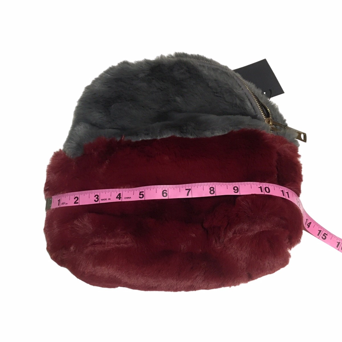 Faux Fur Backpack Gray Burgundy Travel School Vacation 