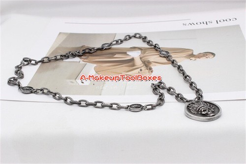 Men's Stainless Steel Round Indian Chief Skull Pendants Chains Necklaces J376 - Picture 7 of 12