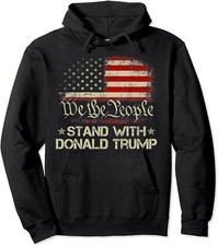 Stand With Donald Trump 2024 American Flag Support Unisex Hooded Sweatshirt