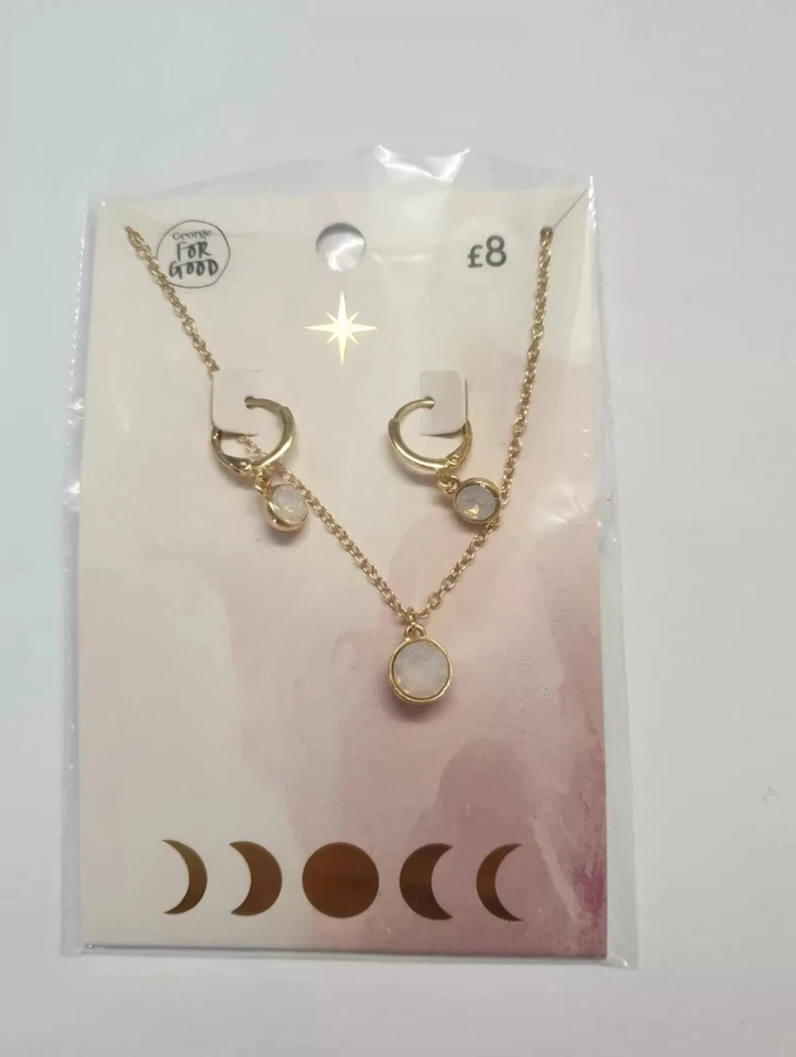 George Womens Gold Pink Drop Gem Necklace & Earrings Jewellery Set REF CD6 - Image 2 of 4