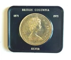 1971 Canadian British Columbia Specimen Silver Dollar Coin in RCM packaging.
