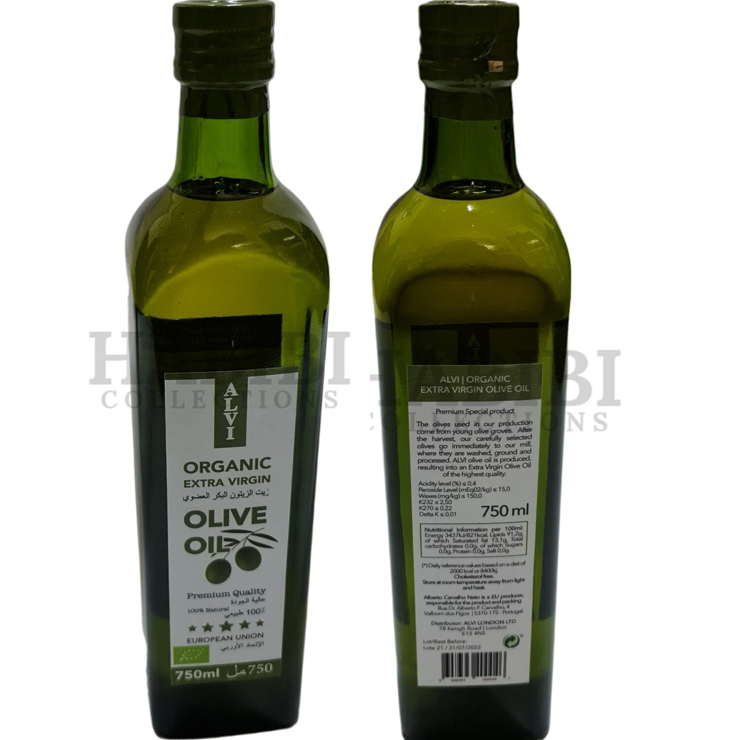 2xAceite de Oliva Virgen Extra Orgánico Prensado en Frío 2x750ml de Portugal100% Natural