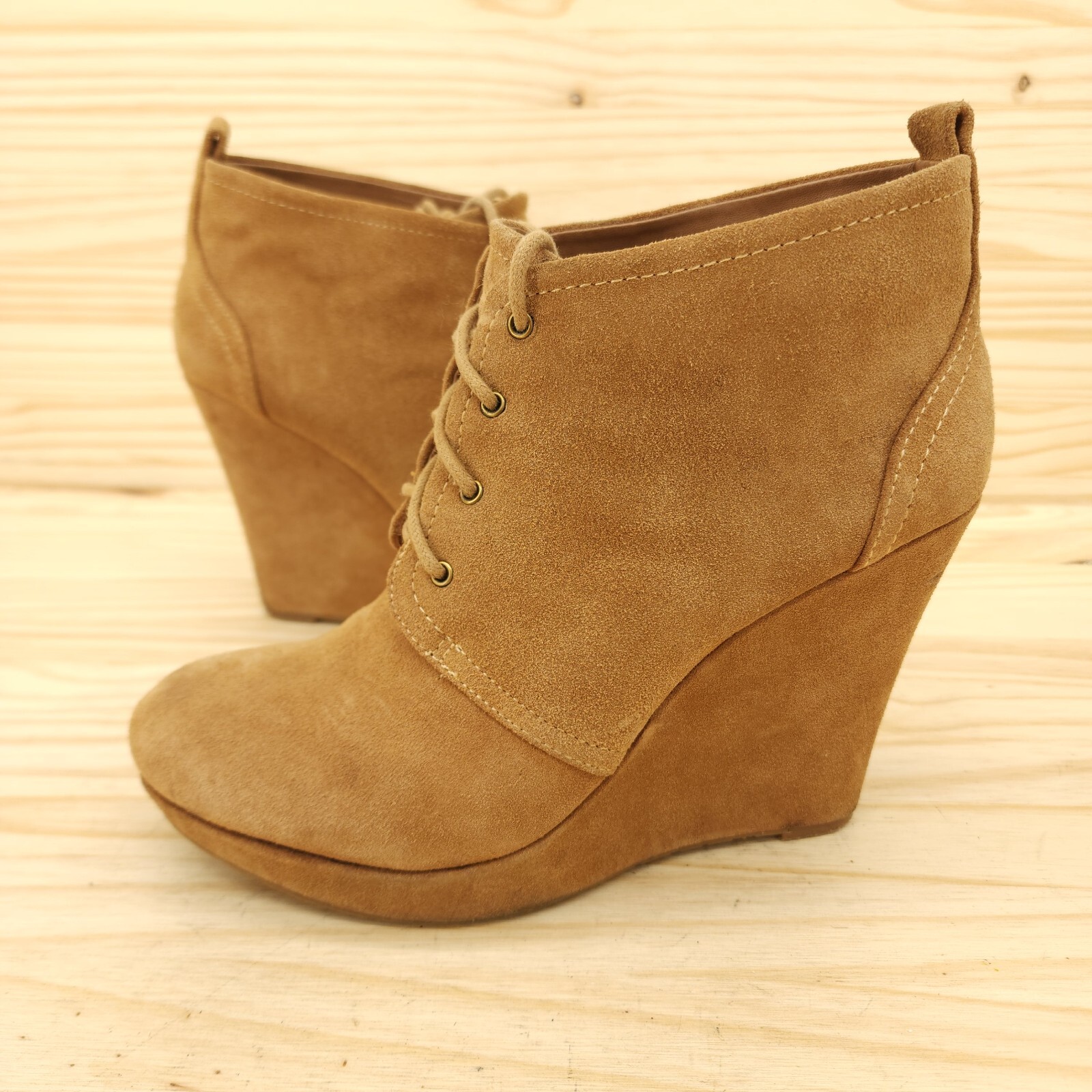 JESSICA SIMPSON Womens Brown Deep V Notch Pull Tab Comfort Hilrie Pointed Toe Wedge Zip-Up Leather Booties M main image 1
