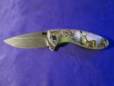 RITE EDGE 4 1/2" 3D  PRINTED DEER FOLDER LOCKBACK KNIFE WITH BELT CLIP  #PD15