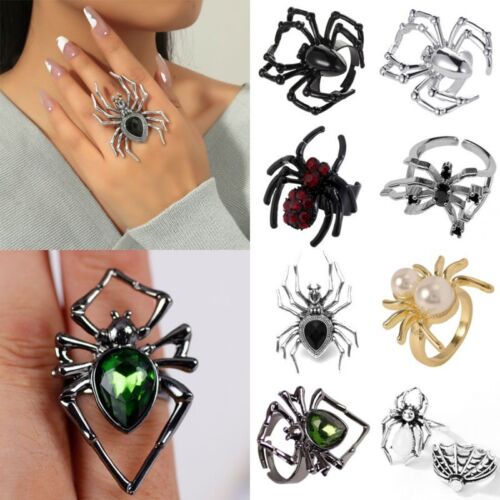 Creative Gothic Black Spider Open Rings Finger Funny Halloween Jewelry Wholesale - Picture 1 of 17