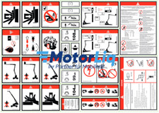 Universal Sticker-Set f&uuml;r Hubarbeitsb&uuml;hnen  Warnhinweise & Anleitung auf Deutsch