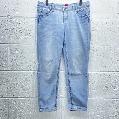 HELLBLAUE DENIM MOM JEANS YESYES SHAPER SKINNY KONTRASTSTICH GERADE UK 12