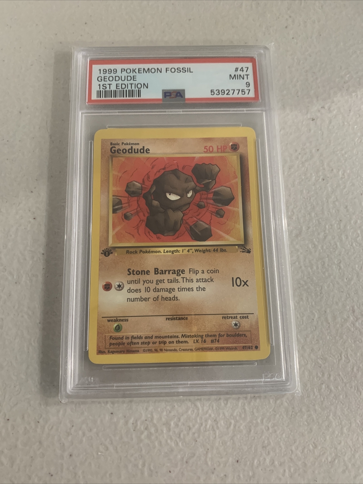 1999 Pokemon Fossil Geodude 1st Edition 47/62 PSA 9 MINT