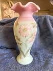 VTG LTD ED #1458/2750 FENTON LOTUS MIST BURMESE DAISY & BUTTERFLY Vase 10.75"H