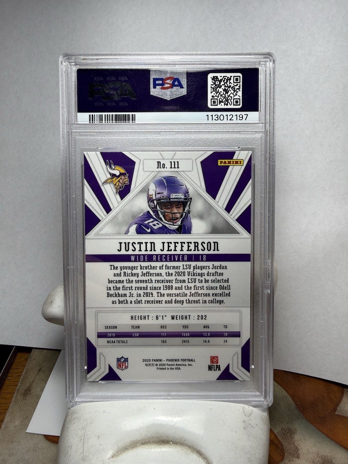 2020 Panini Phoenix Rookies Justin Jefferson Fire Burst PSA 10 view 2