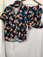 New Joyspun Womens Orange Navy Notch Collar Shorts Pajama set 2 pc size 3X
