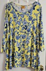 Ruby Rd. Woman Jersey Knit Navy Yellow Blue Floral Tunic 3/4 Sleeves Size 2X